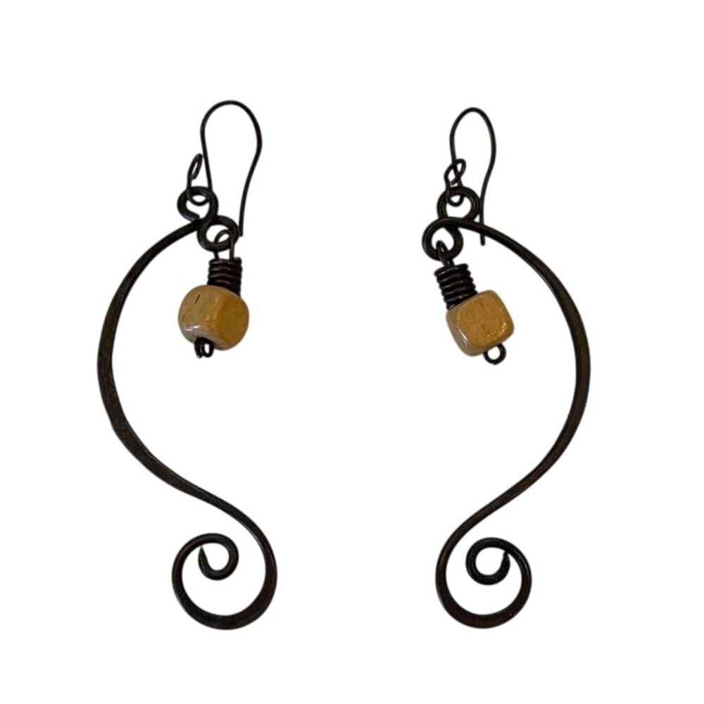 HANDMADE Brown Metal Drop Earrings
